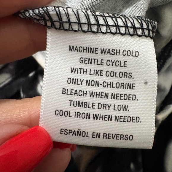 Black and White Full Tiered Circle Midi Skirt. Very Soft Rayon, Elastic Pull On - Picture 7 of 7